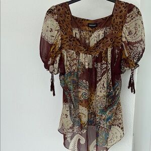 Women's Brown Paisley and Leopard Print Top